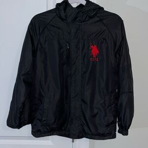 US Polo 🎁 Assoc Black Fleece zipper hooded reversible jacket L 14/16 youth kids